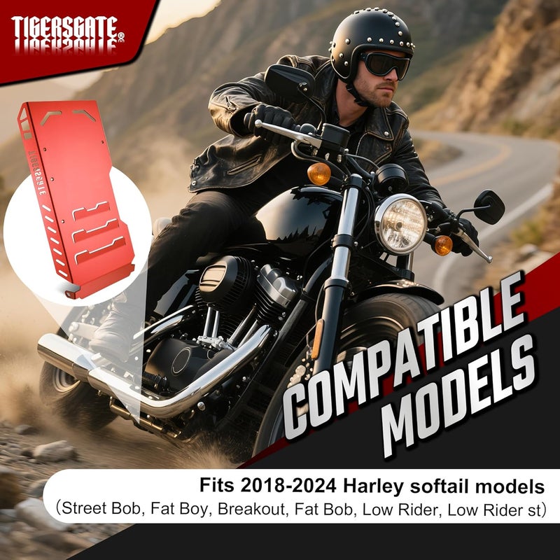 TIGERSGATE 2018-2024 Softail Engine Skid Plate for Breakout, Deluxe, Fat Bob, Fat Boy, Street Bob, Sport Glide, Heritage Classic, Low Rider, Slim Models, Red - Image 2